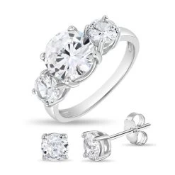 DiamondAura 3-Stone Classique Ring With FREE Earrings