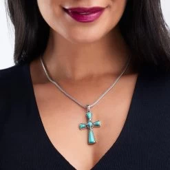 Mission Turquoise Cross Pendant (3 2/5 Ctw) & 18" Chain -Accessories shop, one for all. 36704 2 800