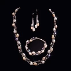 Pearl Trifecta Necklace, Bracelet & Earrings Set