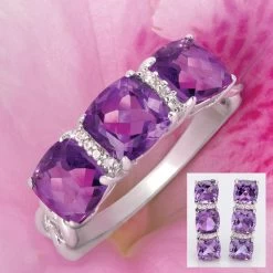 3-Stone Amethyst Ring & Earrings