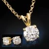 YG-Finished Sterling Silver Moissanite Pendant, Chain & Earrings