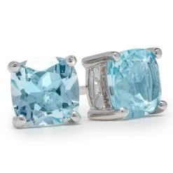 Cushion-Cut Blue Topaz Stud Earrings