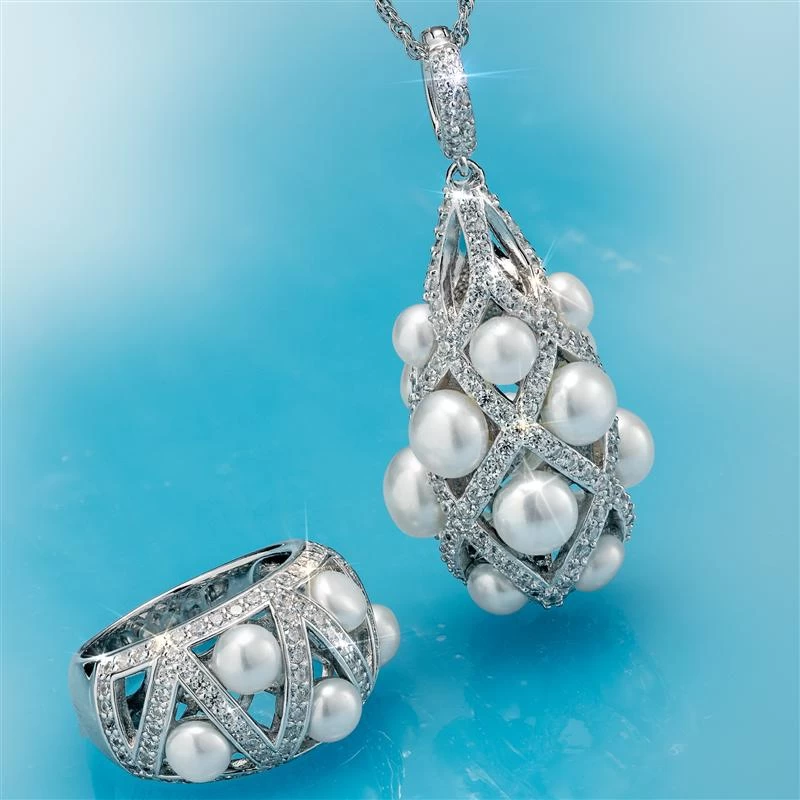 Rhodium Finished Lattice Cultured Pearl Collection 1 Rhodium Finished Lattice Cultured Pearl Collection