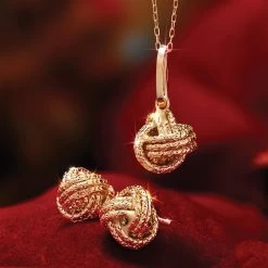 14K Italian Gold Nodo D'amore Pendant, Chain & Earrings