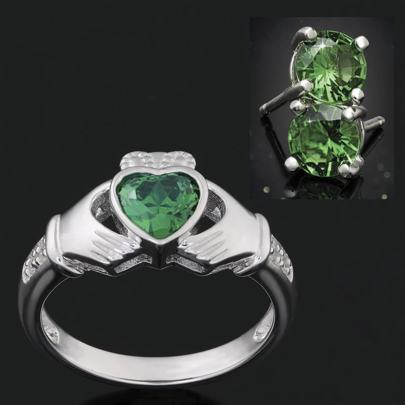 Helenite Claddagh Ring Plus FREE Sterling Silver Helenite Stud Earrings 1 Helenite Claddagh Ring Plus FREE Sterling Silver Helenite Stud Earrings