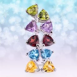 Trillion-Cut Genuine Gemstone Stud Earrings (Set Of 5)