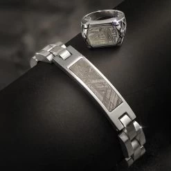 Men's Meteorite In Steel Ring & Bracelet