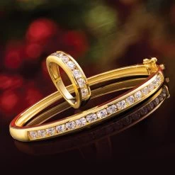 Yellow-Gold Finished Sterling Silver Moissanite Channel Ring & Bracelet