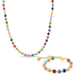 Murano Rainbow Necklace And Bracelet