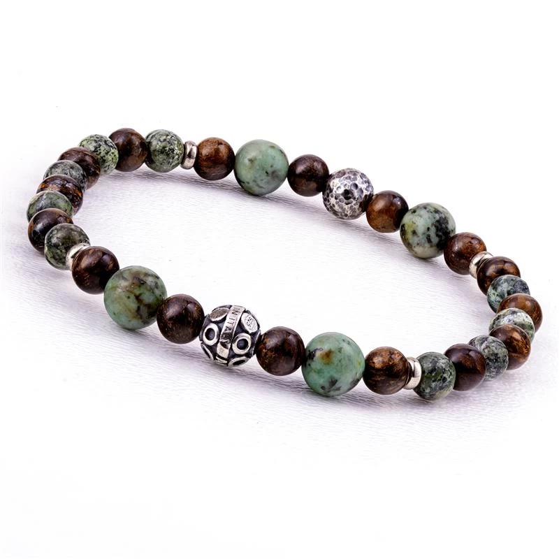 Italian-Made Artisan Stone Bracelet (African Turquoise, Bronzite & Serpentine) 1 Italian-Made Artisan Stone Bracelet (African Turquoise, Bronzite & Serpentine)