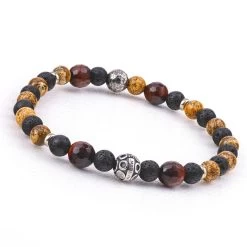 Italian-Made Artisan Stone Bracelet Lava Stone, Jasper & Red Tiger's Eye