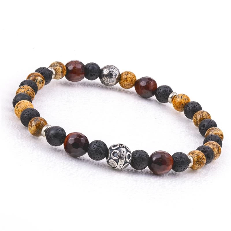 Italian-Made Artisan Stone Bracelet Lava Stone, Jasper & Red Tiger's Eye 1 Italian-Made Artisan Stone Bracelet Lava Stone, Jasper & Red Tiger's Eye