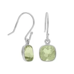 Green Amethyst Cushion Cut Drop Earrings