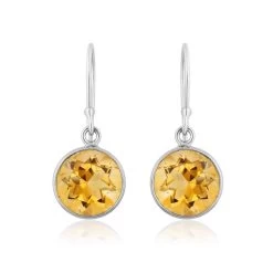 Citrine Round Cut Drop Earrings