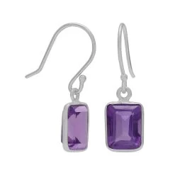 Amethyst Octagon Cut Drop Earrings