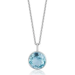 Blue Topaz Round Cut Drop Pendant Necklace