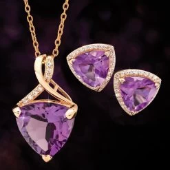 Amethyst Trillion Pendant, Chain & Earrings