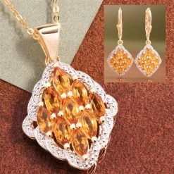 Golden Citrine Pendant, Chain & Earrings