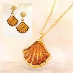 Santiago Amber Shell Necklace & Earrings