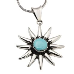 Turquoise Sunburst Pendant & 18" Chain