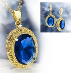 Blue Helenite Inferno Pendant, Chain & Earrings