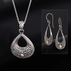 Bali Filigree Pendant, Chain & Earrings