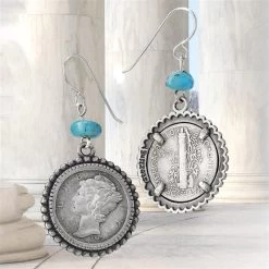 Mercury Dime & Sleeping Beauty Turquoise Earrings