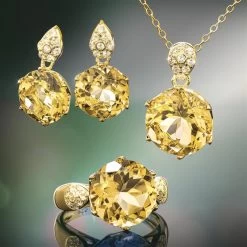 Another Round Citrine Ring, Necklace And Earrings