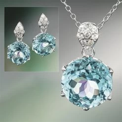 Another Round Blue Topaz Necklace And Earrings