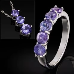 3-Stone Tanzanite Pendant, Chain And Ring