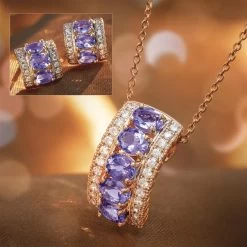 Rose Gold-finished Karatu Tanzanite Pendant, Chain & Earrings