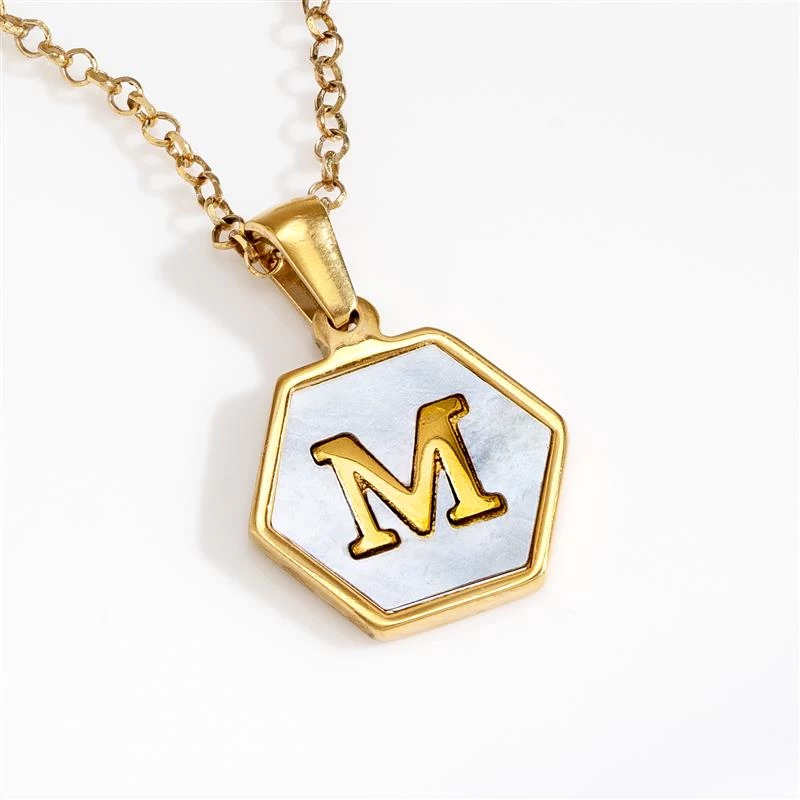 Mother-of-Pearl Gold Initial Pendant & Chain (Letter M) 1 Mother-of-Pearl Gold Initial Pendant & Chain (Letter M)