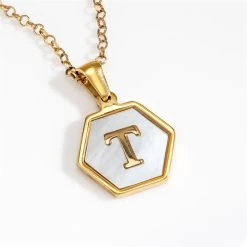 Mother-of-Pearl Gold Initial Pendant (Letter T)