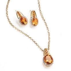 Sunny Madeira Citrine Pendant, Chain And Earrings