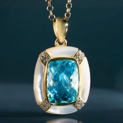 Sultan's Special Blue Topaz & Mother-of-Pearl Pendant, Chain & Ring -Accessories shop, one for all. 52484 2 800