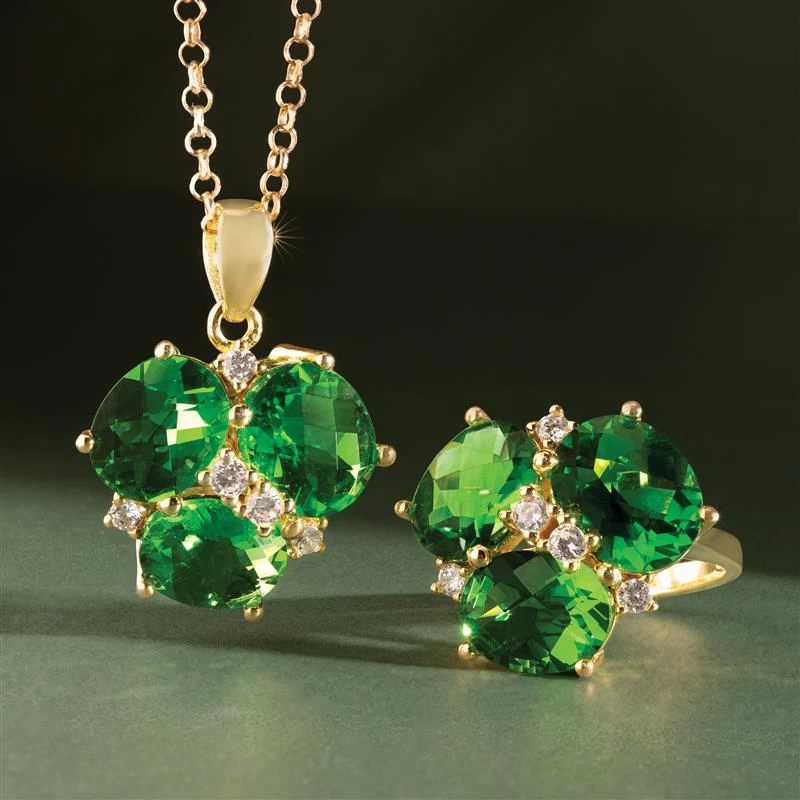 Three-of-a-Kind Helenite Ring, Pendant & Chain 1 Three-of-a-Kind Helenite Ring, Pendant & Chain