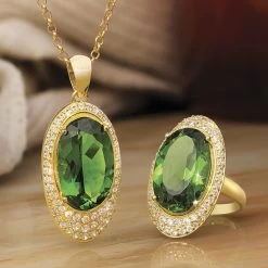 Verdant Royalty Helenite Pendant, Chain & Ring