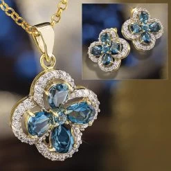 British Blues Topaz Pendant, Chain & Earrings