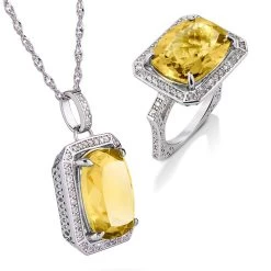 Rainbow Collection Citrine Pendant, Chain & Ring