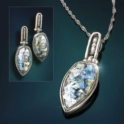 Ancient Tribune Roman Glass Pendant, Chain & Earrings