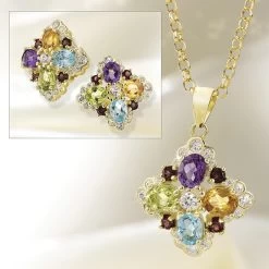 Flower Power Gemstone Pendant, Chain & Earrings