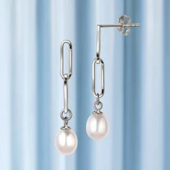 Pearly Paperclip Earrings (sterling Silver)