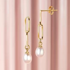 Pearly Paperclip Earrings (gold-finished)