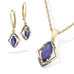 Gem Island Sapphire Pendant, Chain & Earrings