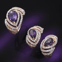 Swirling Amethyst Ring & Earrings Set