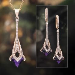 Brilliant Amethyst Pendant, Chain & Earrings