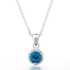 London Blue Topaz Halo Necklace