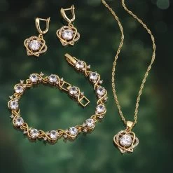Two Hearts Necklace, Bracelet And Earrings