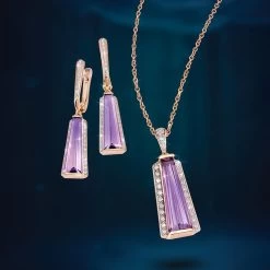 Brazilian Obelisks Amethyst Necklace & Earring Set