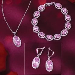 Sparkling Rose Pendant, Chain, Bracelet & Earrings
